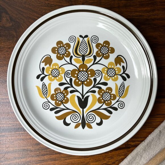 Folklore Ironstone Ware by Myott England 2 Dinner Plates 10" Brown Flowers - Picture 3 of 13